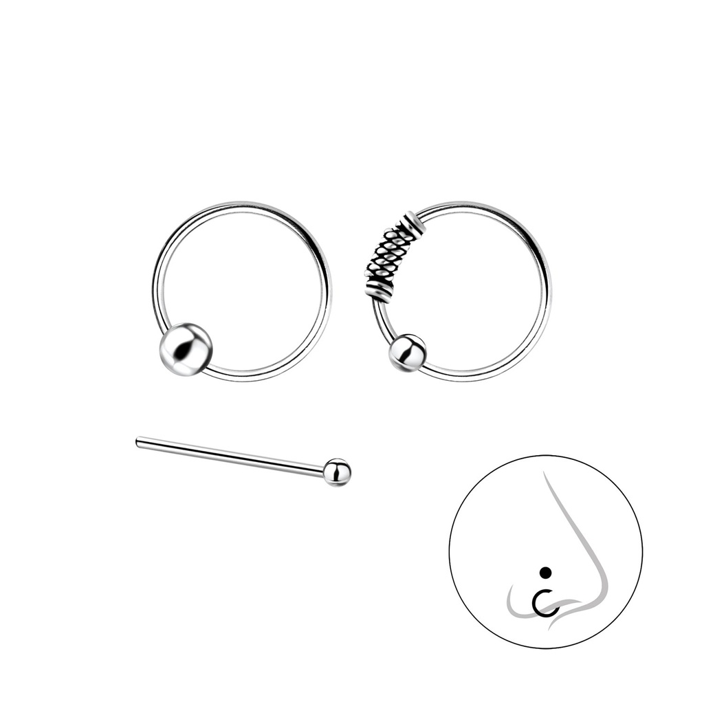 Lot de 3 bijoux de nez assortis en argent