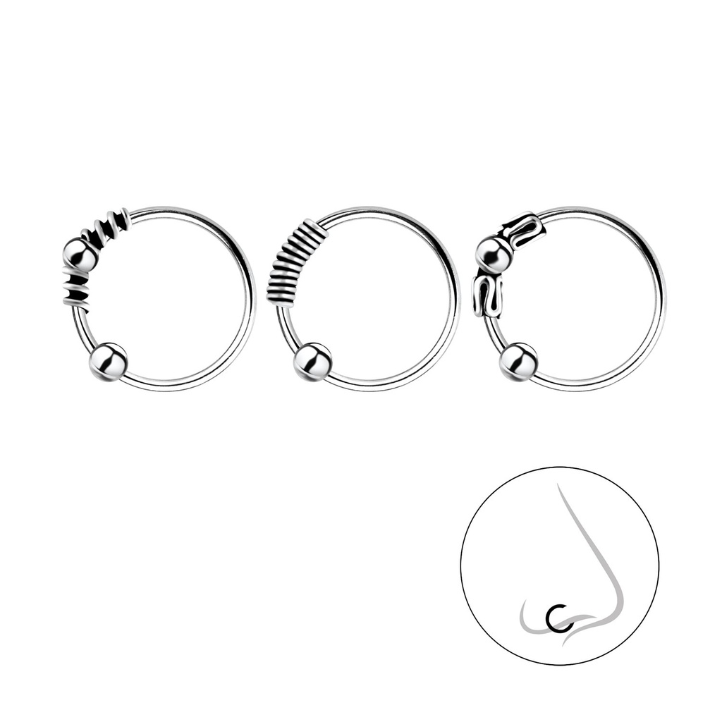 10mm Silver Bali Ball Closure Ring Set - Pack of 3