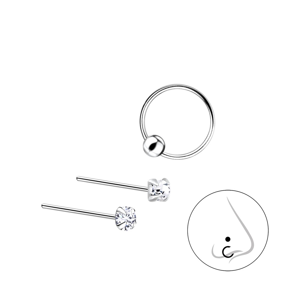 Silver Mixed Nose Jewelry Set – Pack of 3
