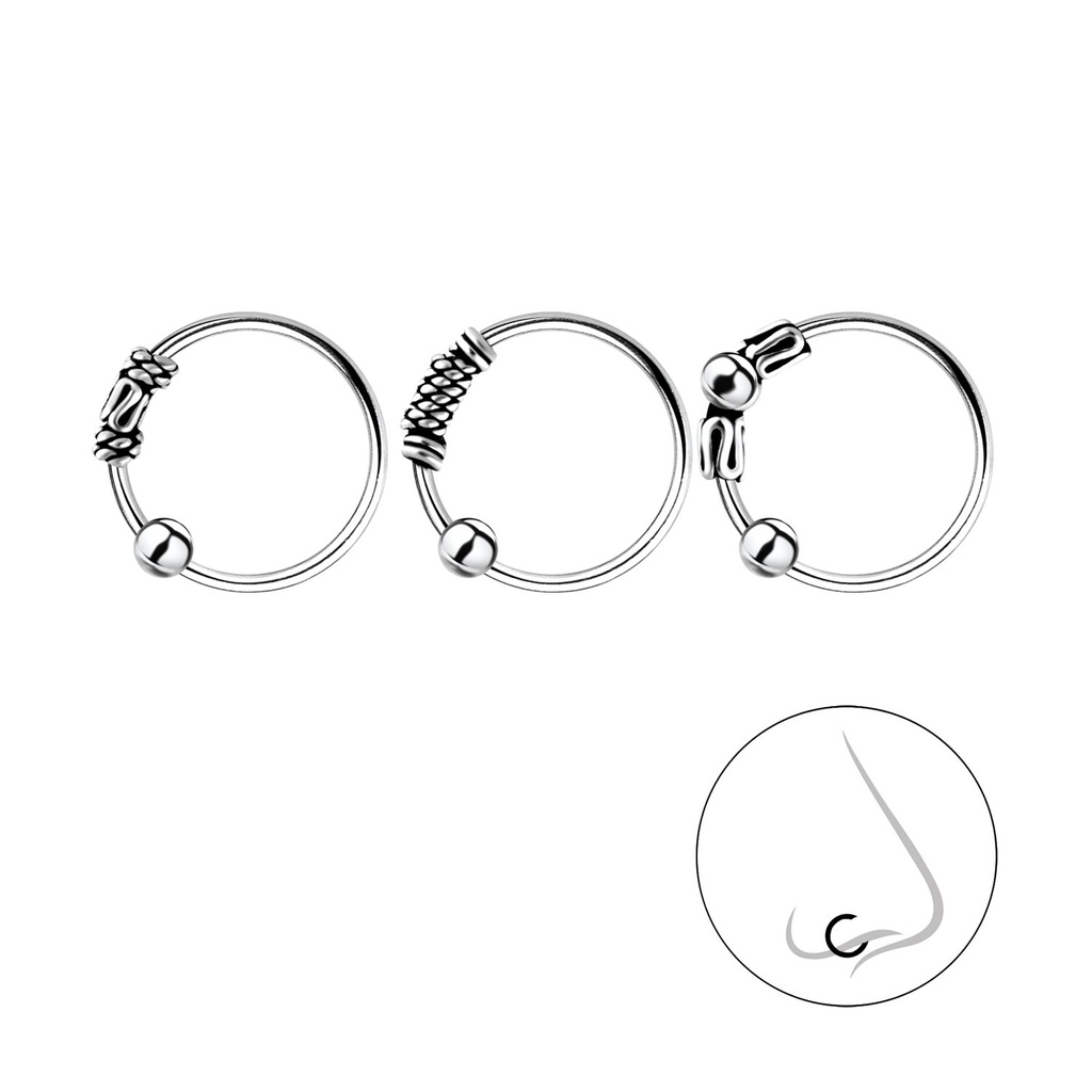 Lot de 3 anneaux de fermeture boule Bali en argent 10 mm