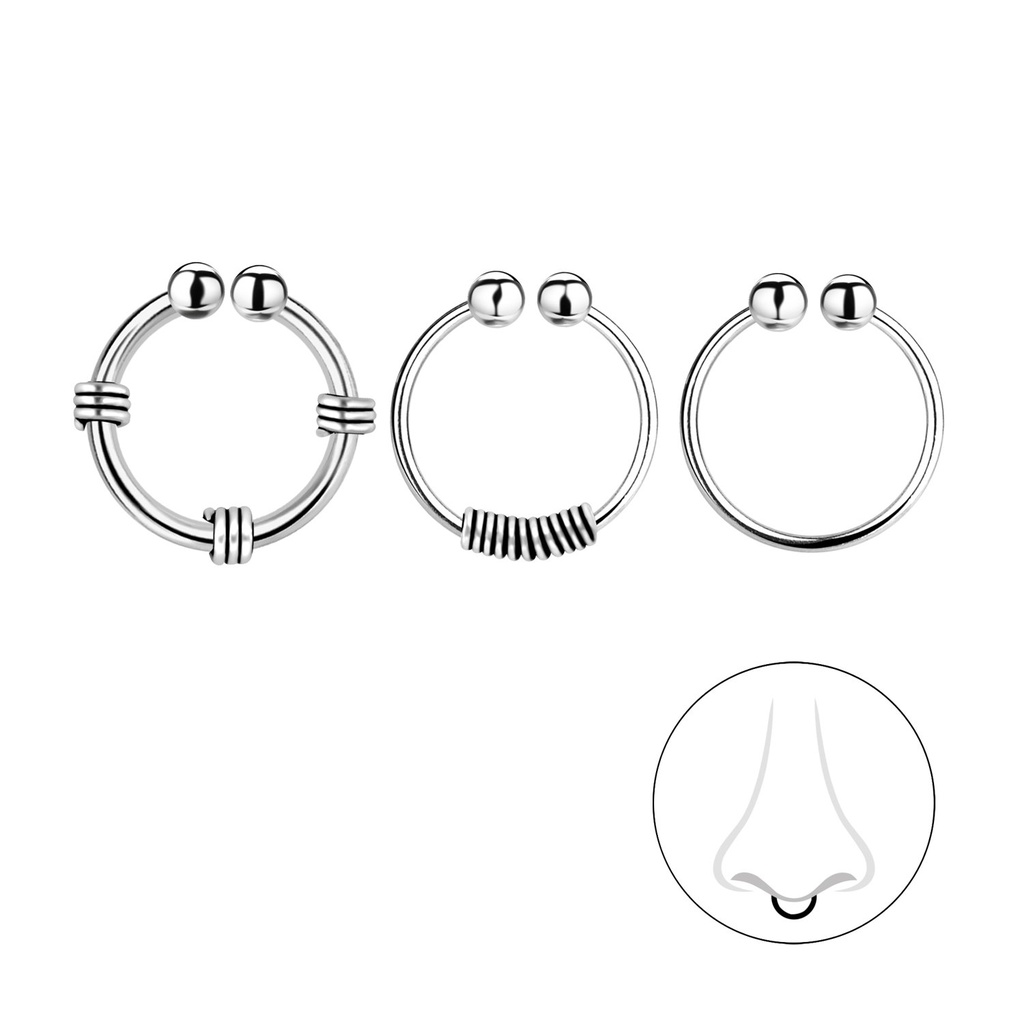 [10010202] Lot de 3 clips de septum en argent 10 mm