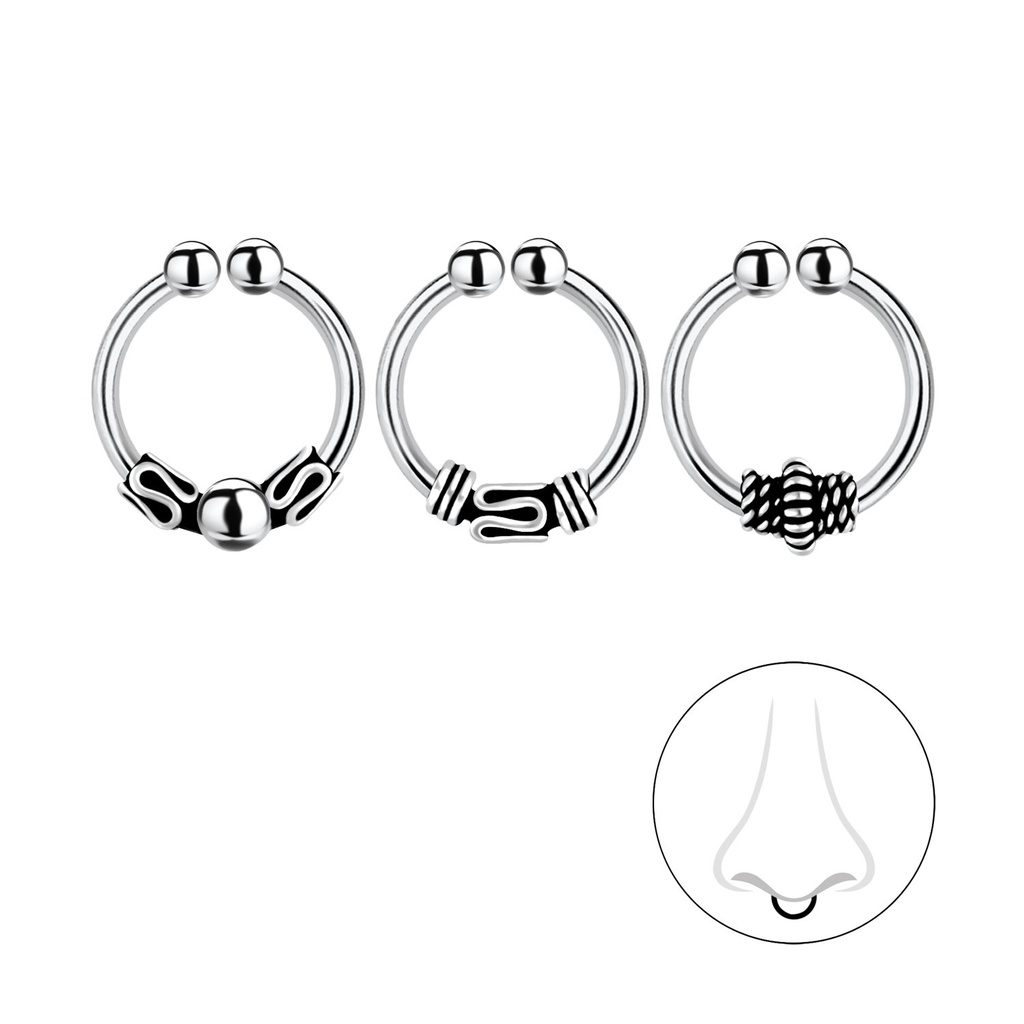 Lot de 3 clips de septum Bali en argent 10 mm