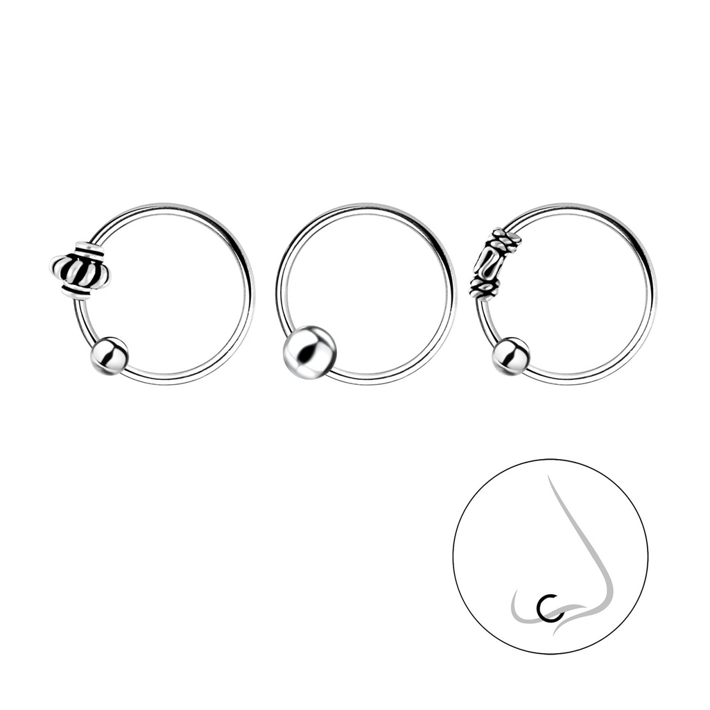 10mm Silver Ball Closure Ring Set - 3 Pack