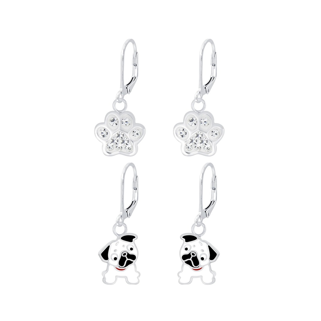 [10010561] Silver Dog Lovers Lever Back Earrings Set
