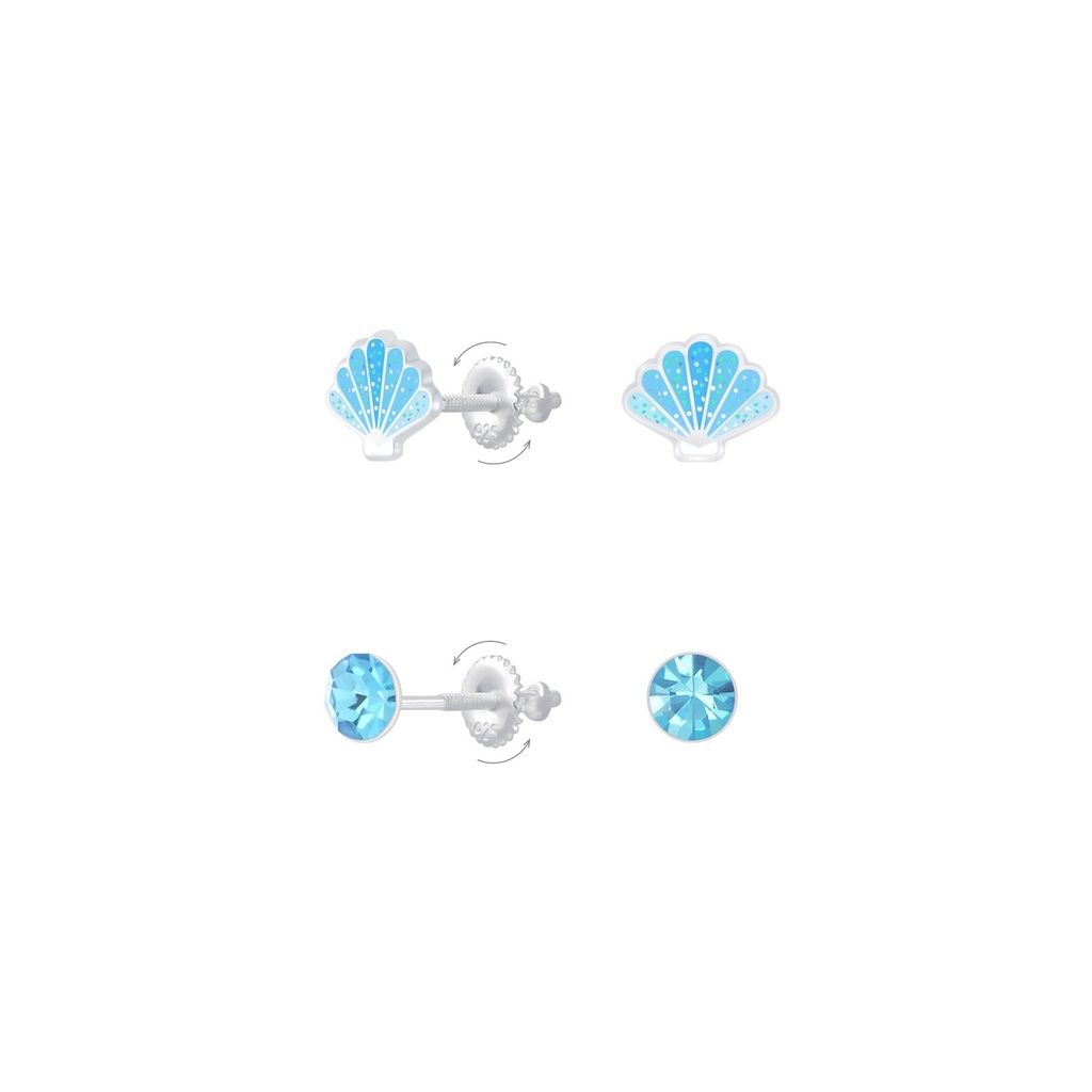 Lot de boucles d'oreilles à fermoir à vis amoureux bleu en argent