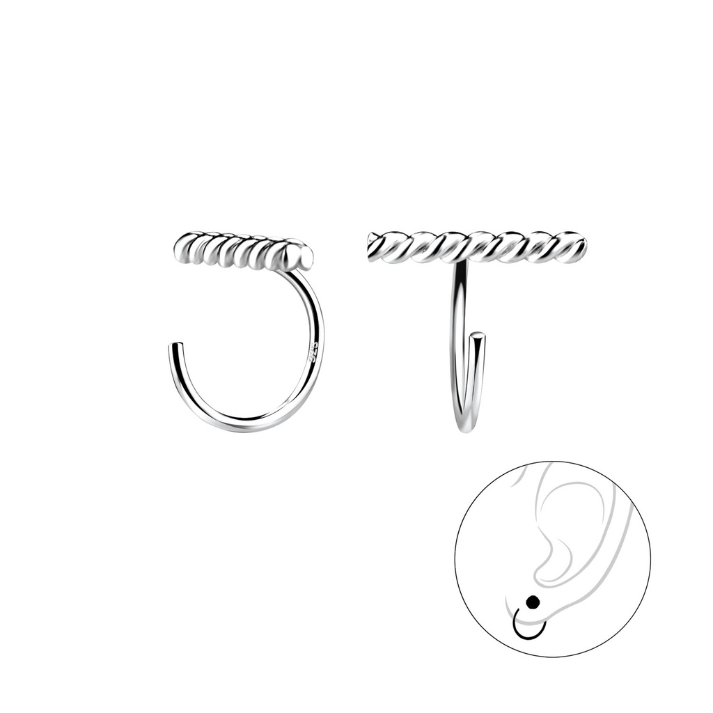 Silver Twisted Bar Ear Huggers