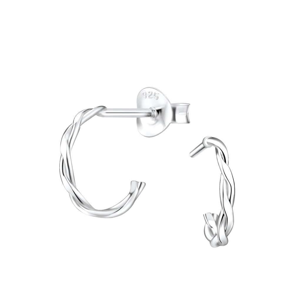 Puces d'oreilles demi-créole torsadées en argent
