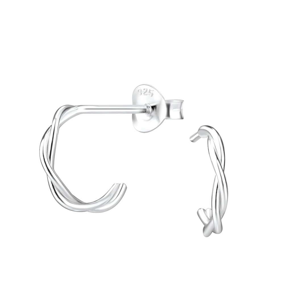 Silver Twisted Half Hoop Stud Earrings
