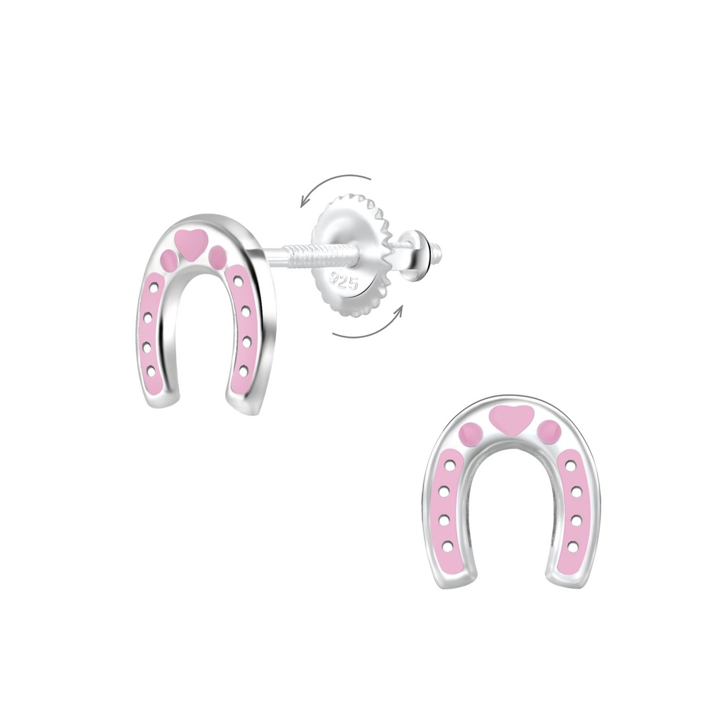 [10009219] Boucles d'oreilles à fermoir à vis fer à cheval en argent