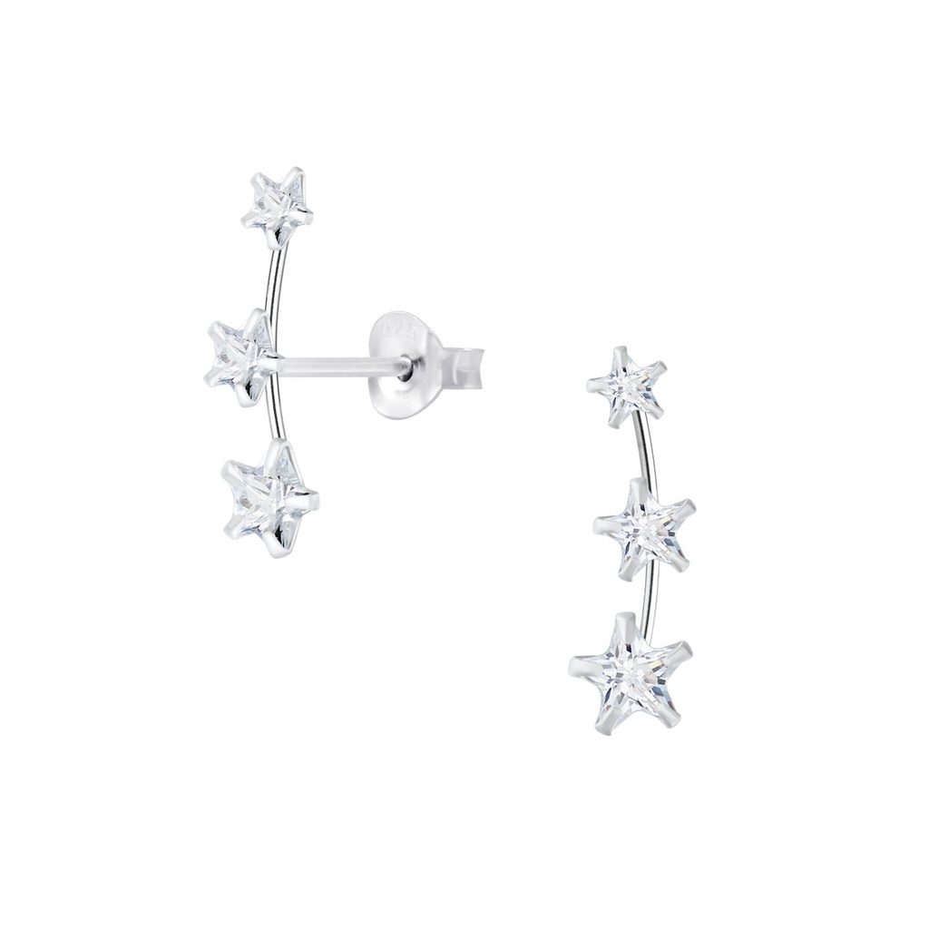 Cubic Zirconia Line Silver Stud Earrings