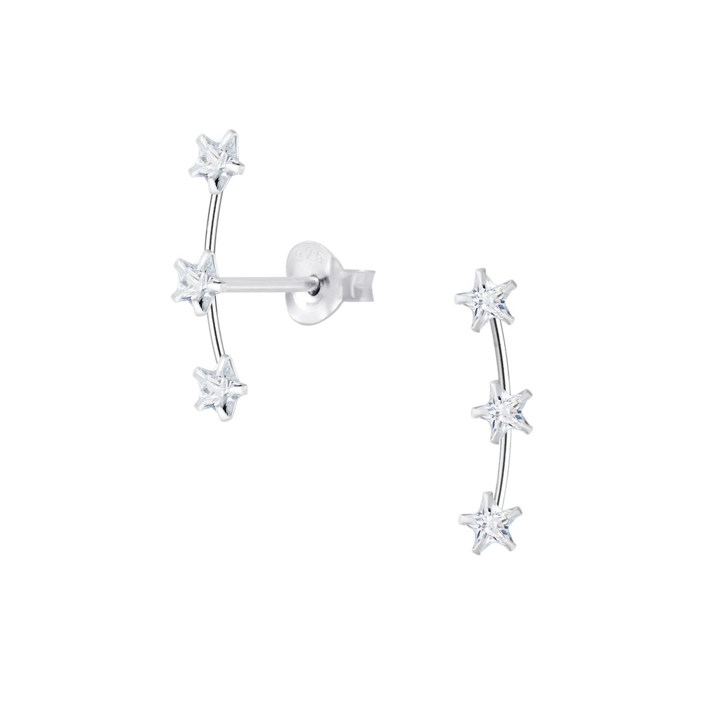 Cubic Zirconia Line Silver Stud Earrings