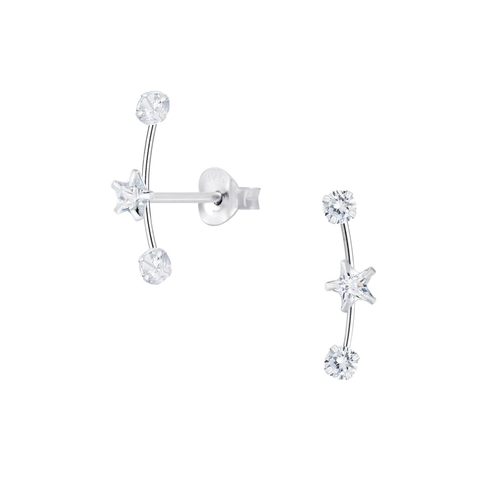 Cubic Zirconia Line Silver Stud Earrings