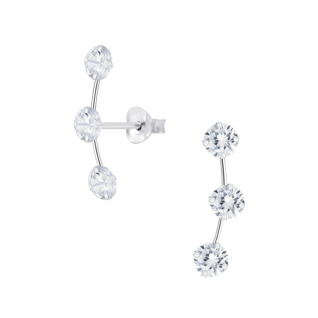 Cubic Zirconia Line Silver Stud Earrings