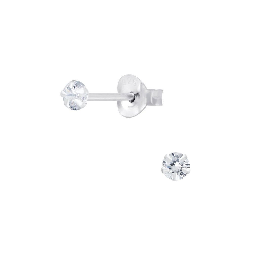 4mm Round Silver Cubic Zirconia Stud Earrings