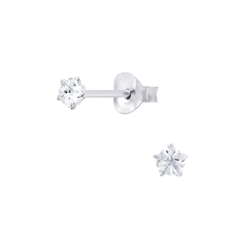 Puces d'oreilles en argent zircon étoile 4 mm