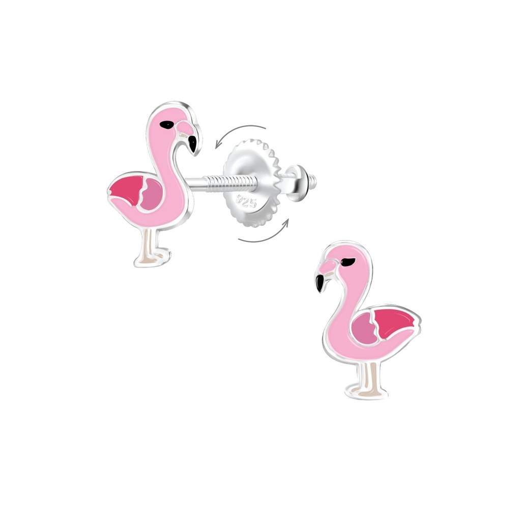 Silver Flamingo Screw Back Earrings