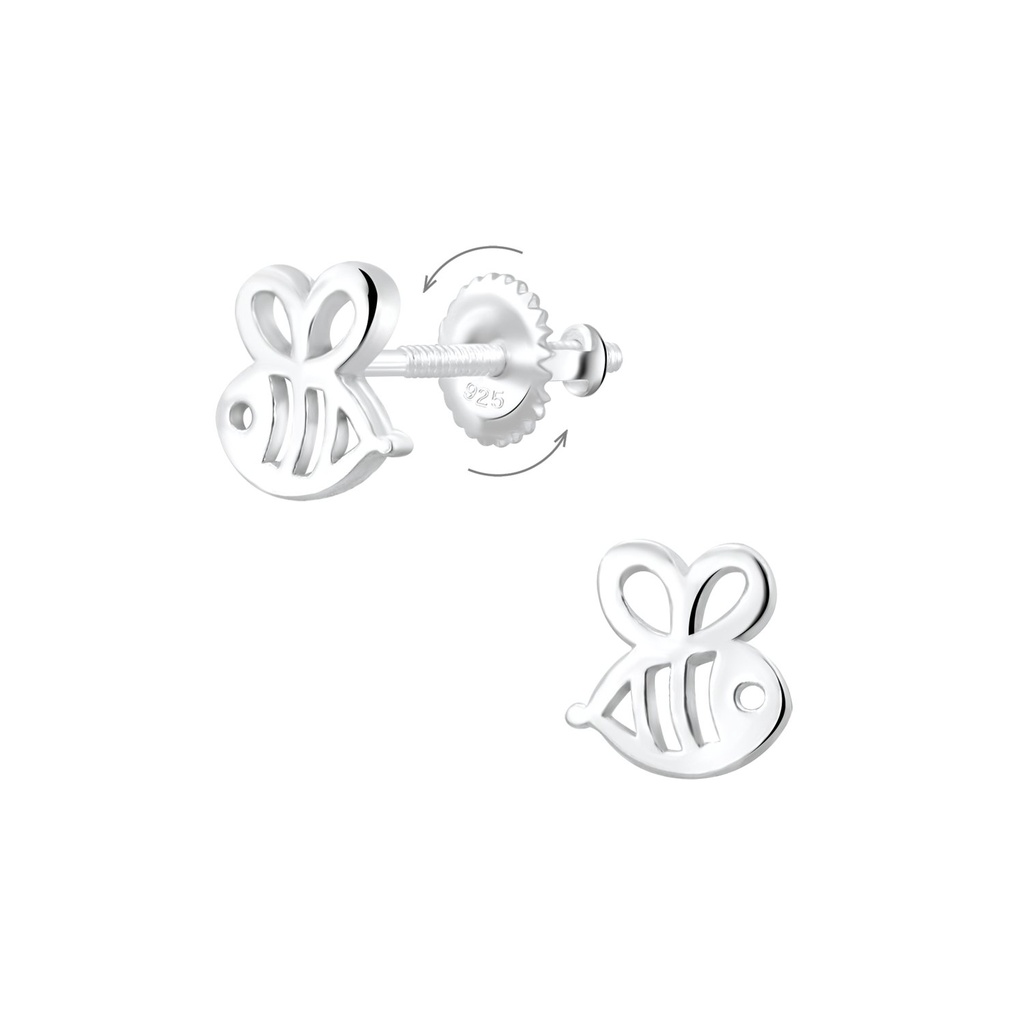 [10009352] Silver Bee Screw Back Earrings