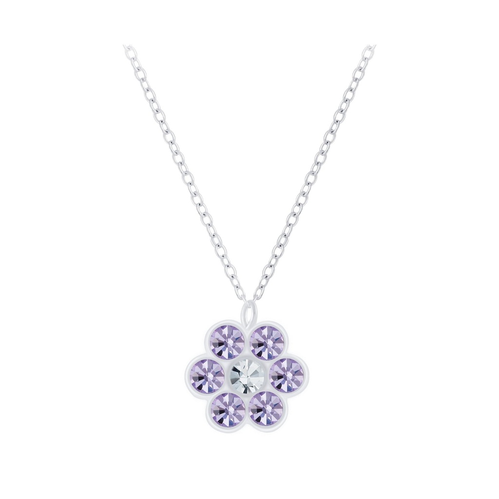 [10009681] Silver Flower Crystal Necklace