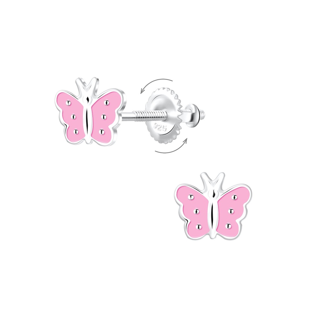 [10010216] Silver Butterfly Screw Back Earrings