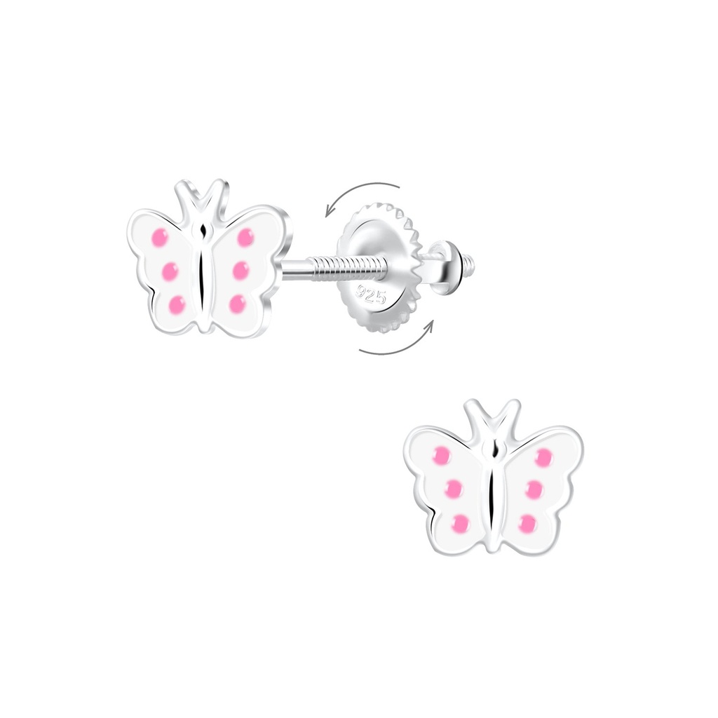 [10010215] Silver Butterfly Screw Back Earrings