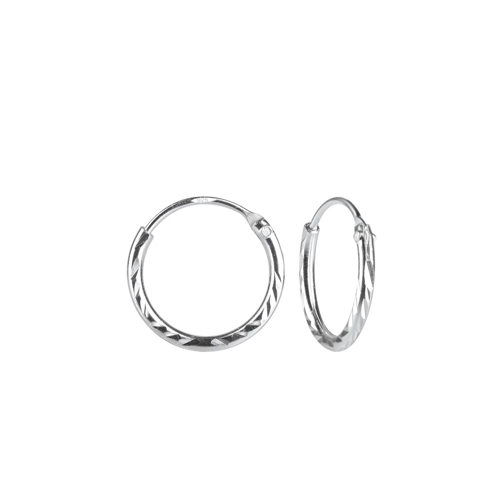 [10008070] 12mm Silver Diamond Cut Hoop Earrings