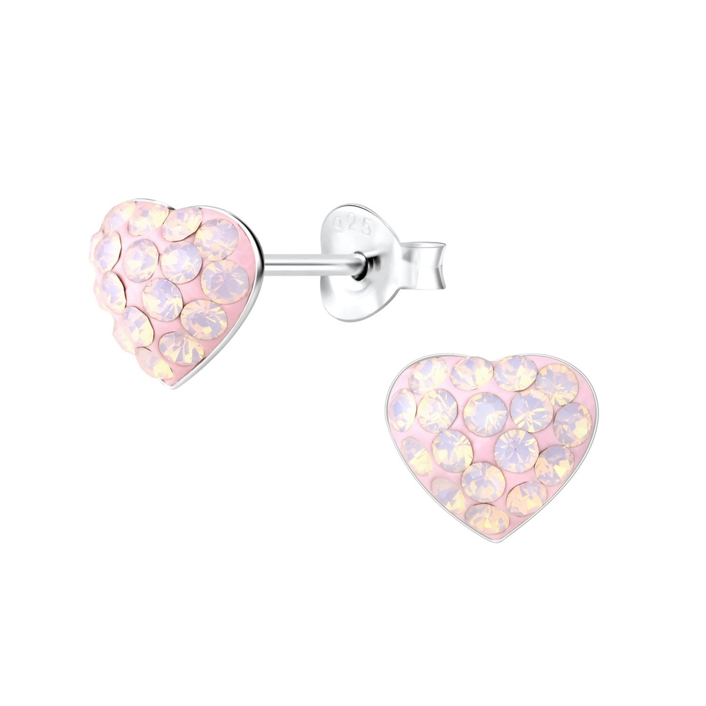 Silver Heart Crystal Stud Earrings