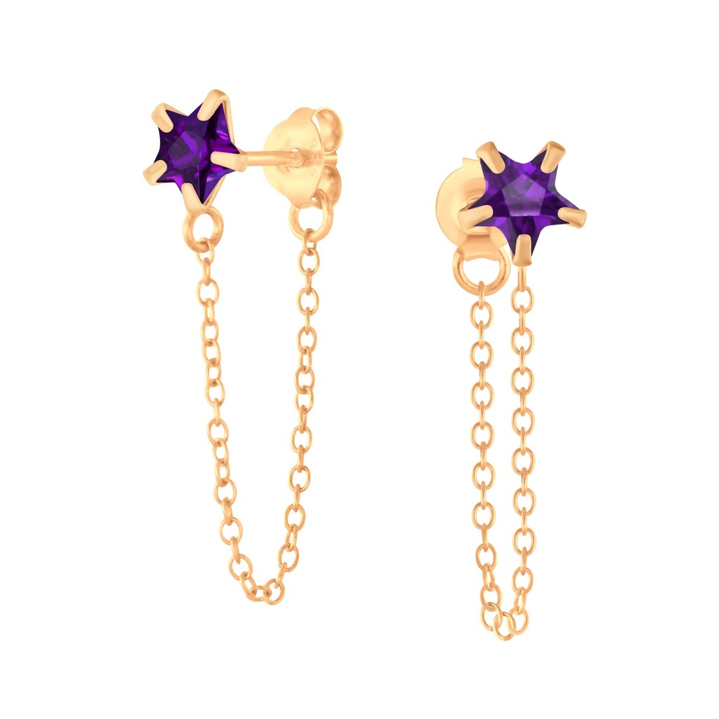 6mm Star Cubic Zirconia Silver Stud Earrings with Chain