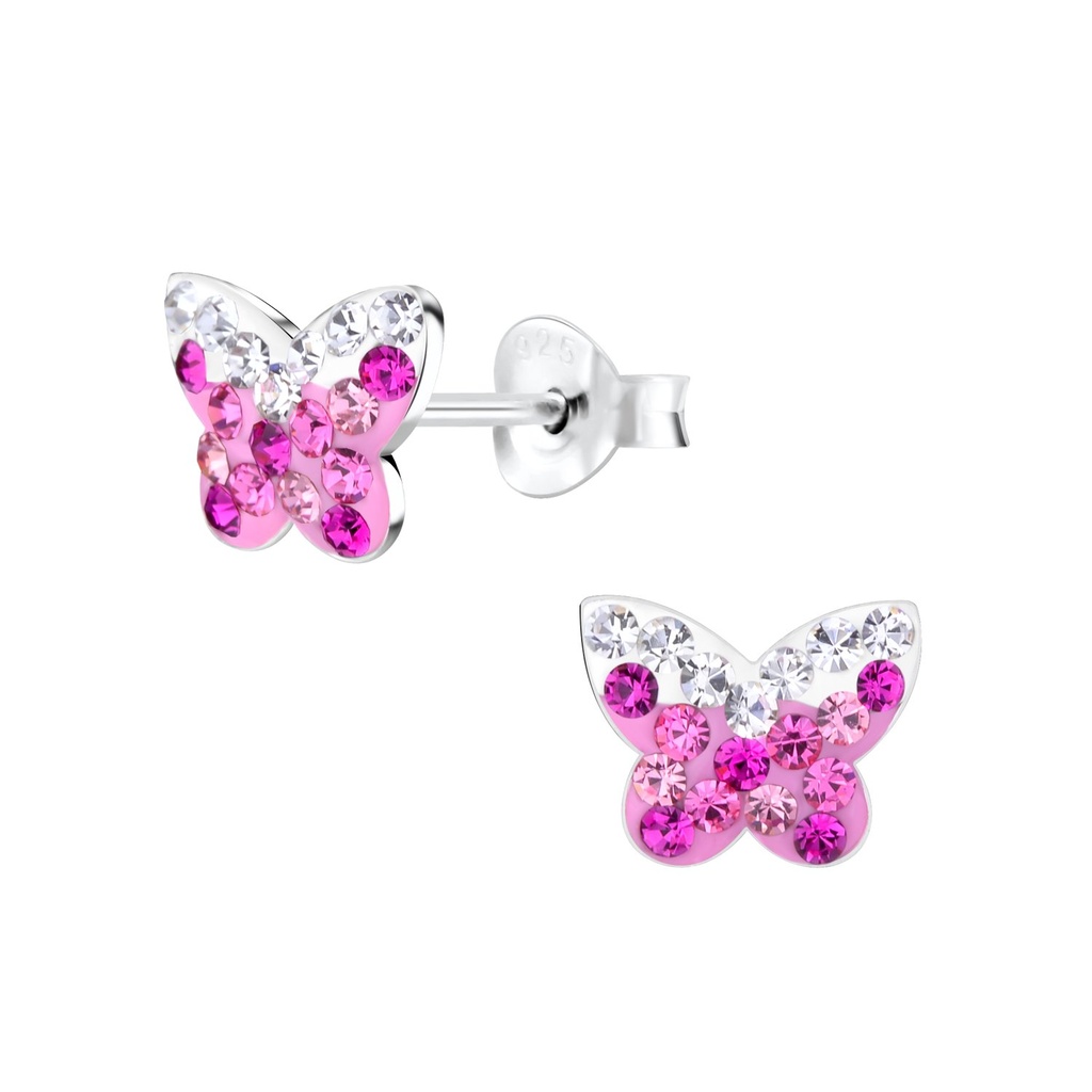 Silver Butterfly Crystal Stud Earrings