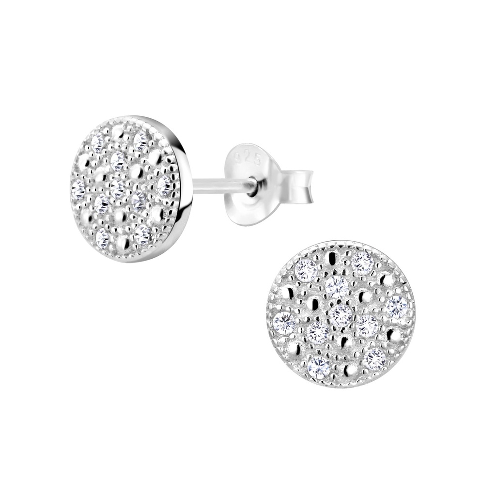 [10008936] Silver Round Stud Earrings