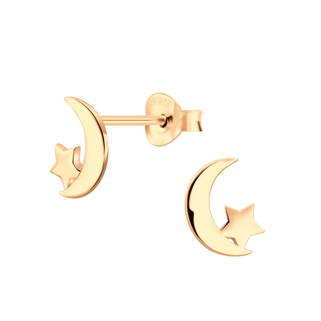 Puces d'oreilles lune et étoile en argent