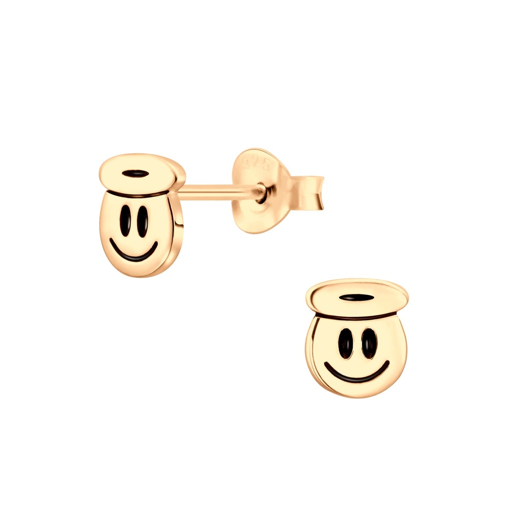 Silver Smiley Face Stud Earrings