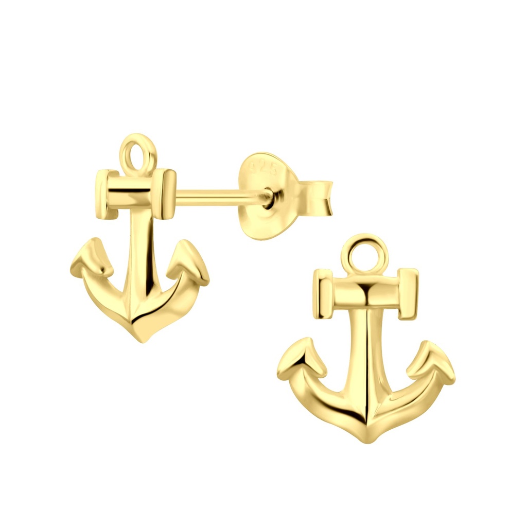 Silver Anchor Stud Earrings