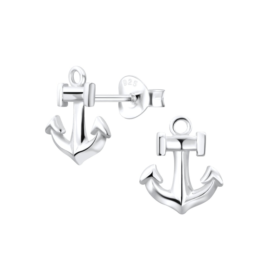 Puces d'oreilles ancre en argent