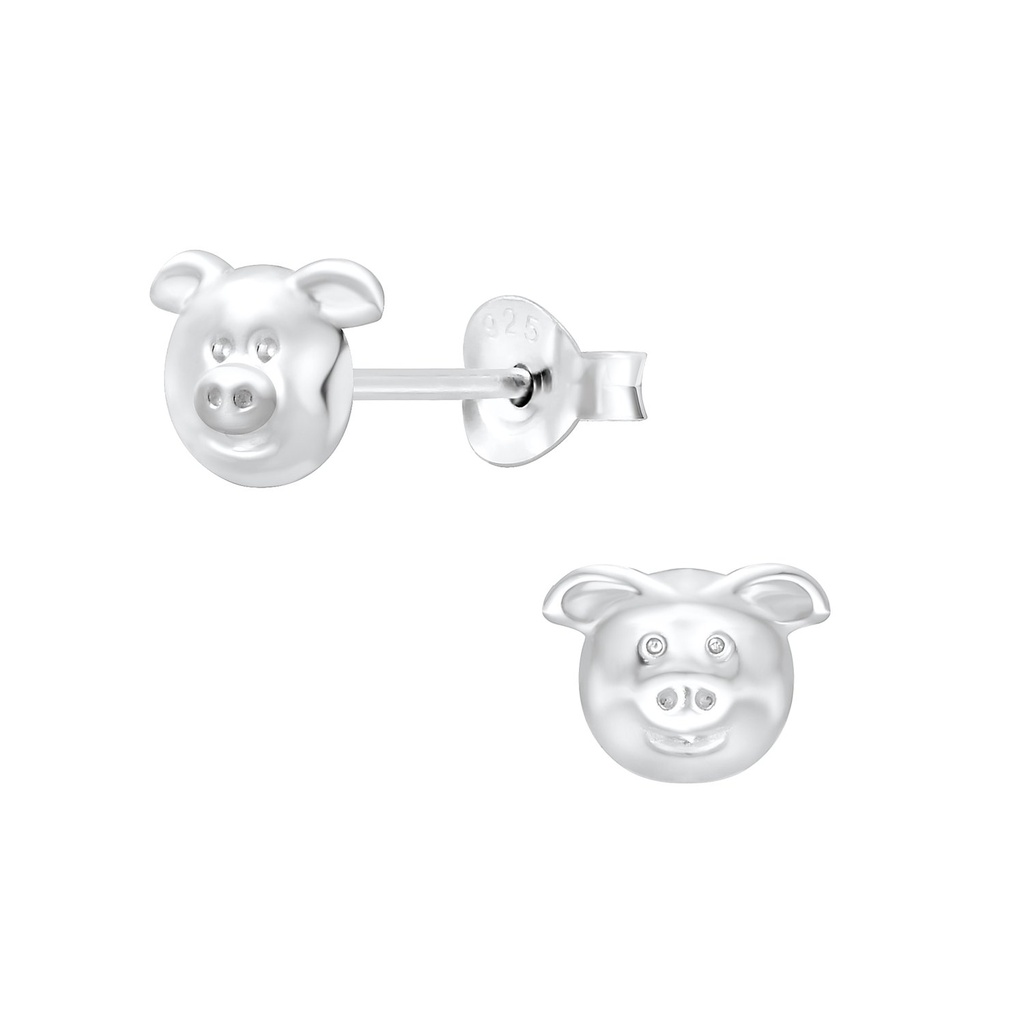 Silver Pig Stud Earrings