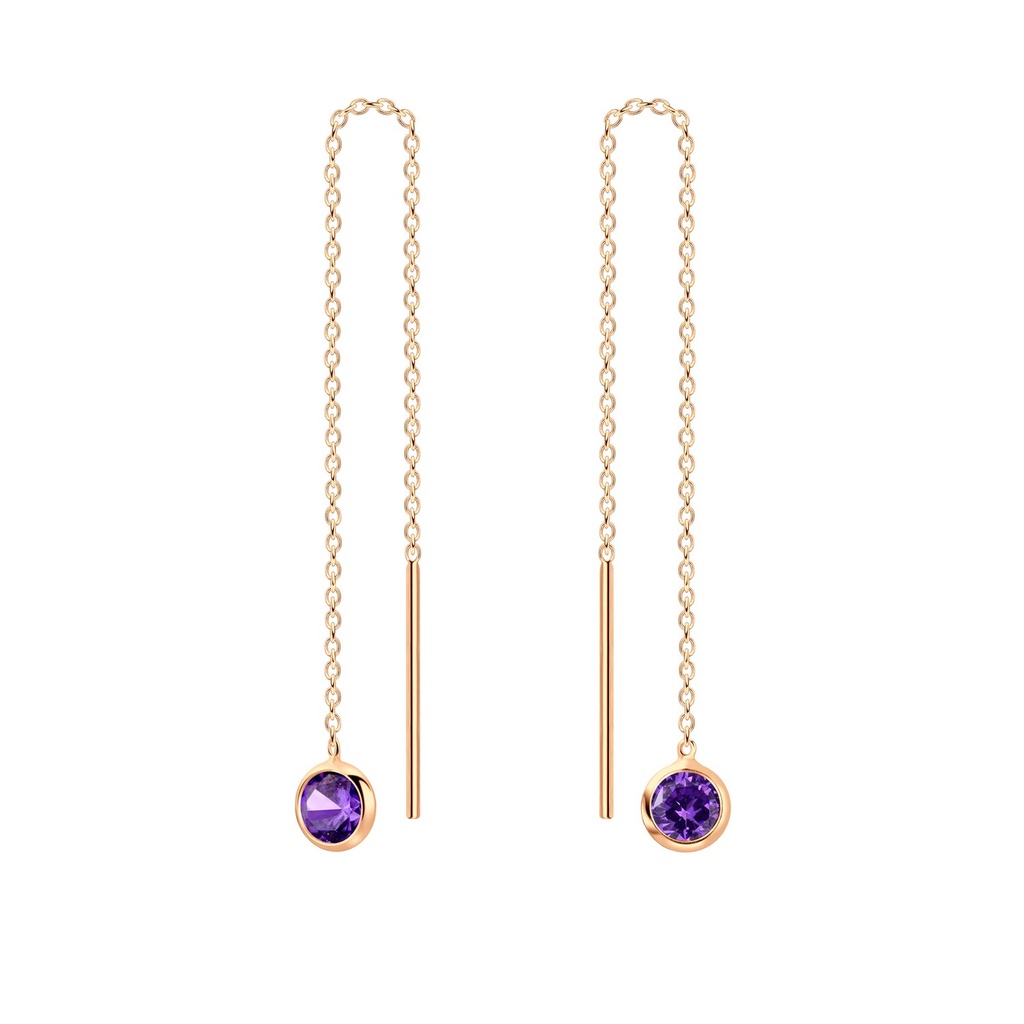 [10006201] Boucles d'oreilles à enfiler en argent zircon rond 4 mm (Amethyst)