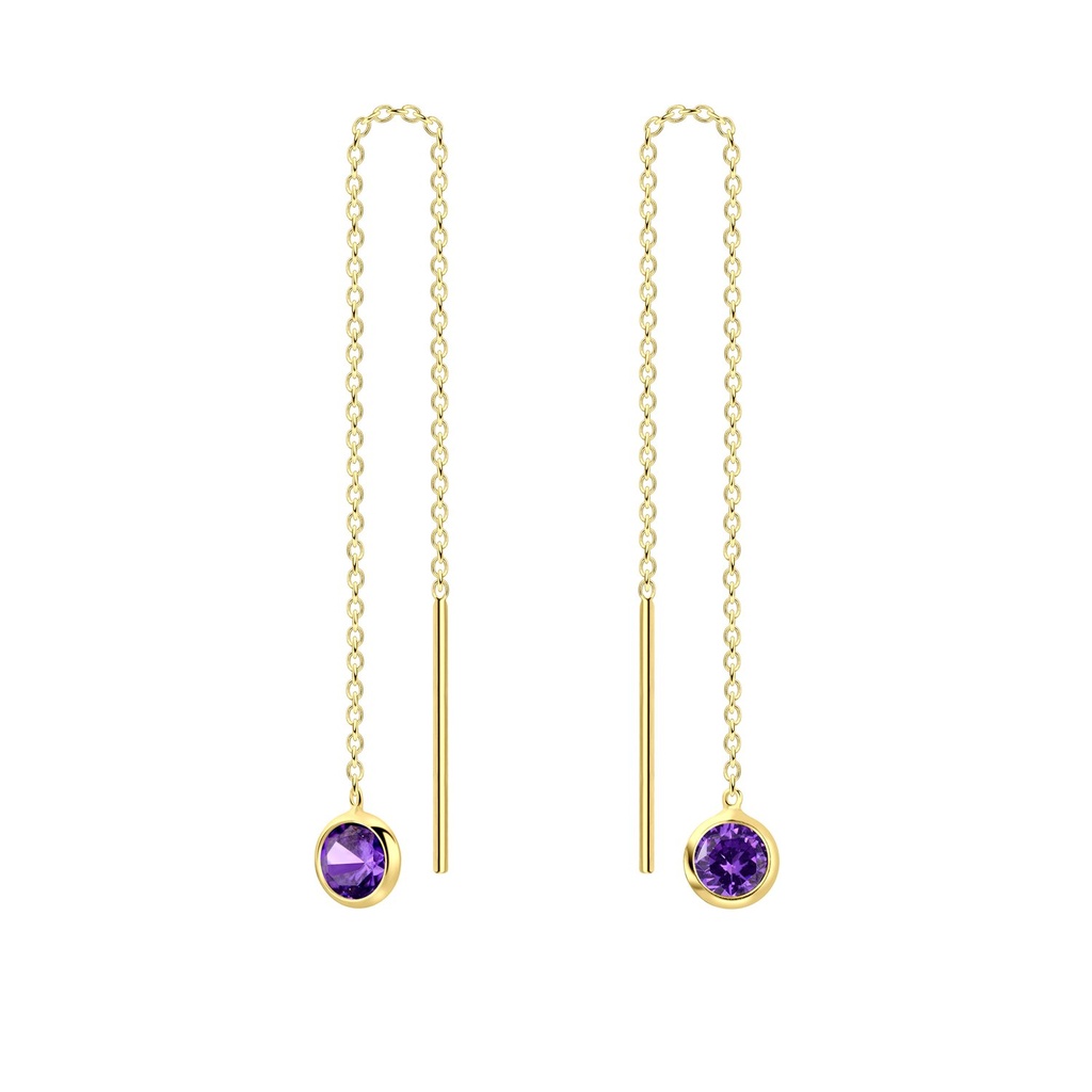 [10008776] 4mm Round Cubic Zirconia Silver Thread Through Earrings (Amethyst)