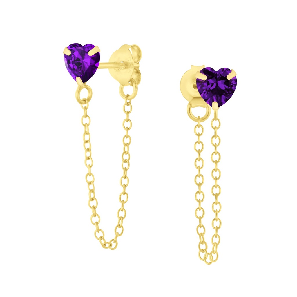 4mm Heart Cubic Zirconia Silver Stud Earrings with Chain