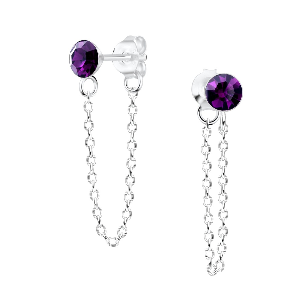 Puces d'oreilles en argent cristal 4 mm avec chaîne