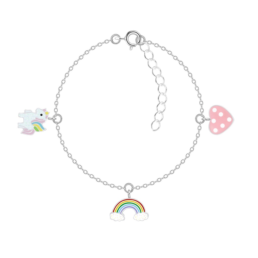 Silver Unicorn Rainbow and Heart Bracelet