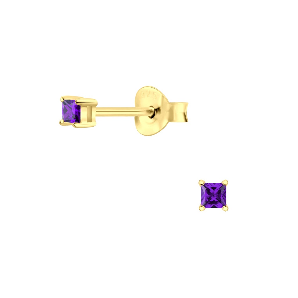 [10006415] Puces d'oreilles en argent zircon carré 2 mm (Amethyst)