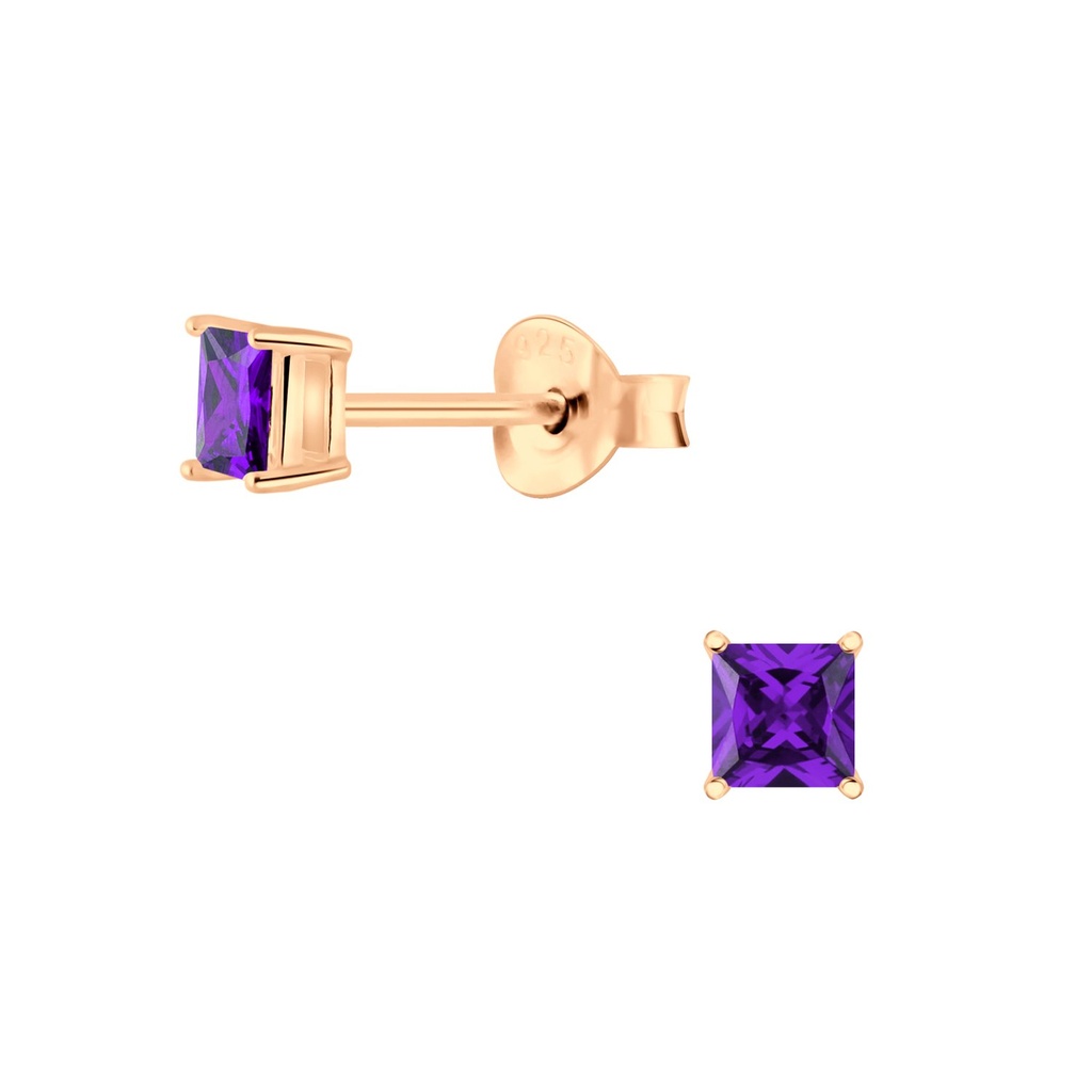 3mm Square Cubic Zirconia Silver Stud Earrings