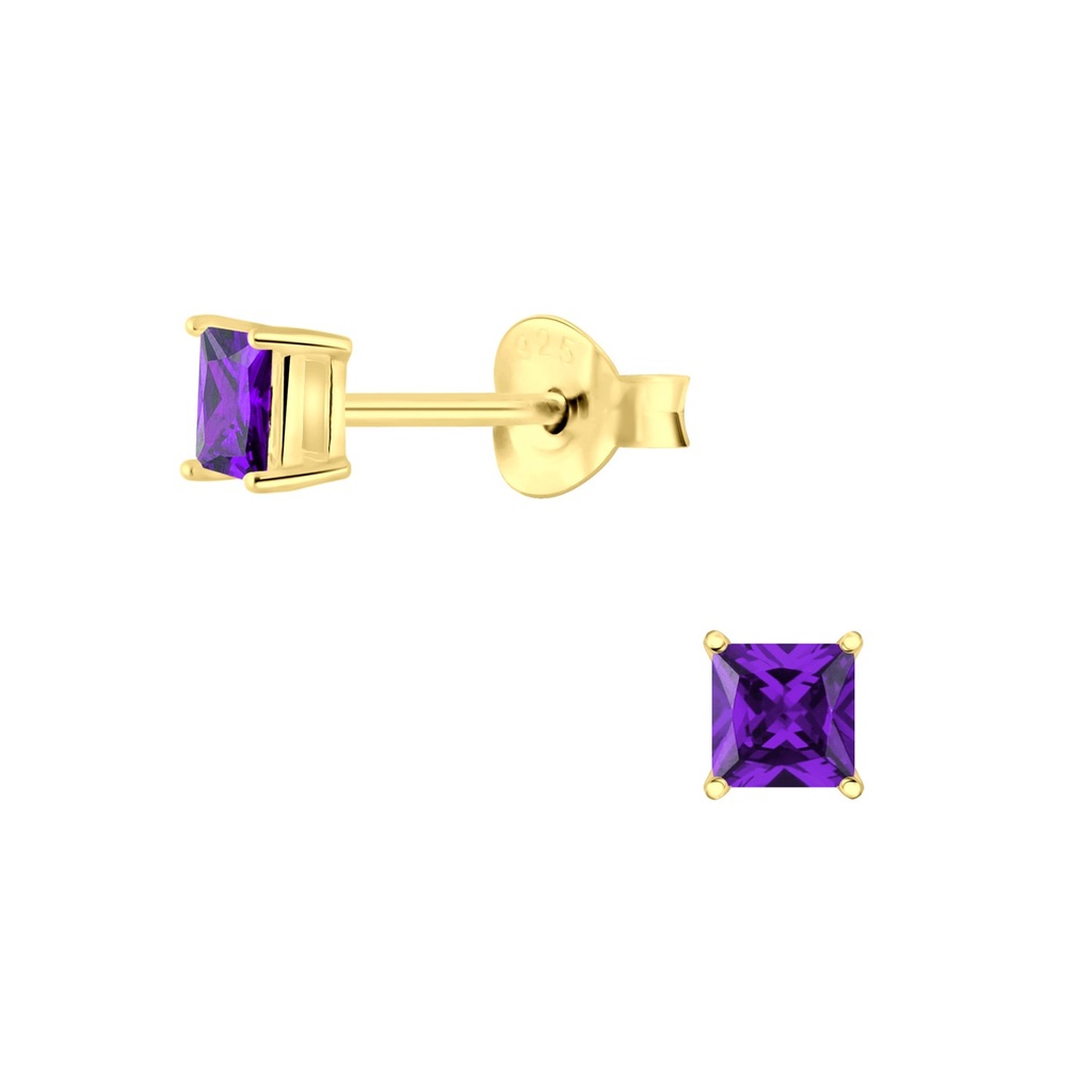 Puces d'oreilles en argent zircon carré 3 mm