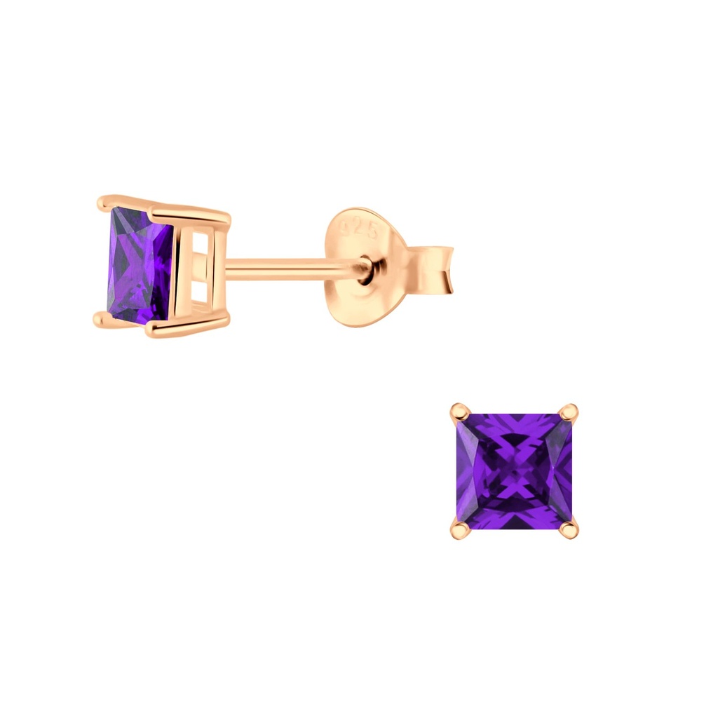 Puces d'oreilles en argent zircon carré 4 mm