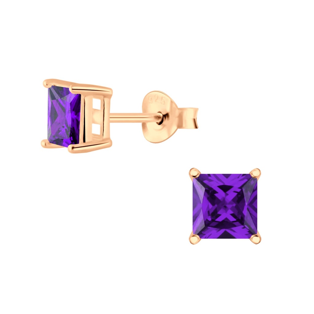 5mm Square Cubic Zirconia Silver Stud Earrings