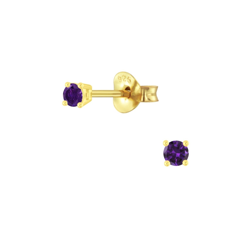 Puces d'oreilles en argent zircon rond 2 mm
