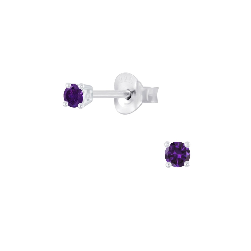 Puces d'oreilles en argent zircon rond 2 mm