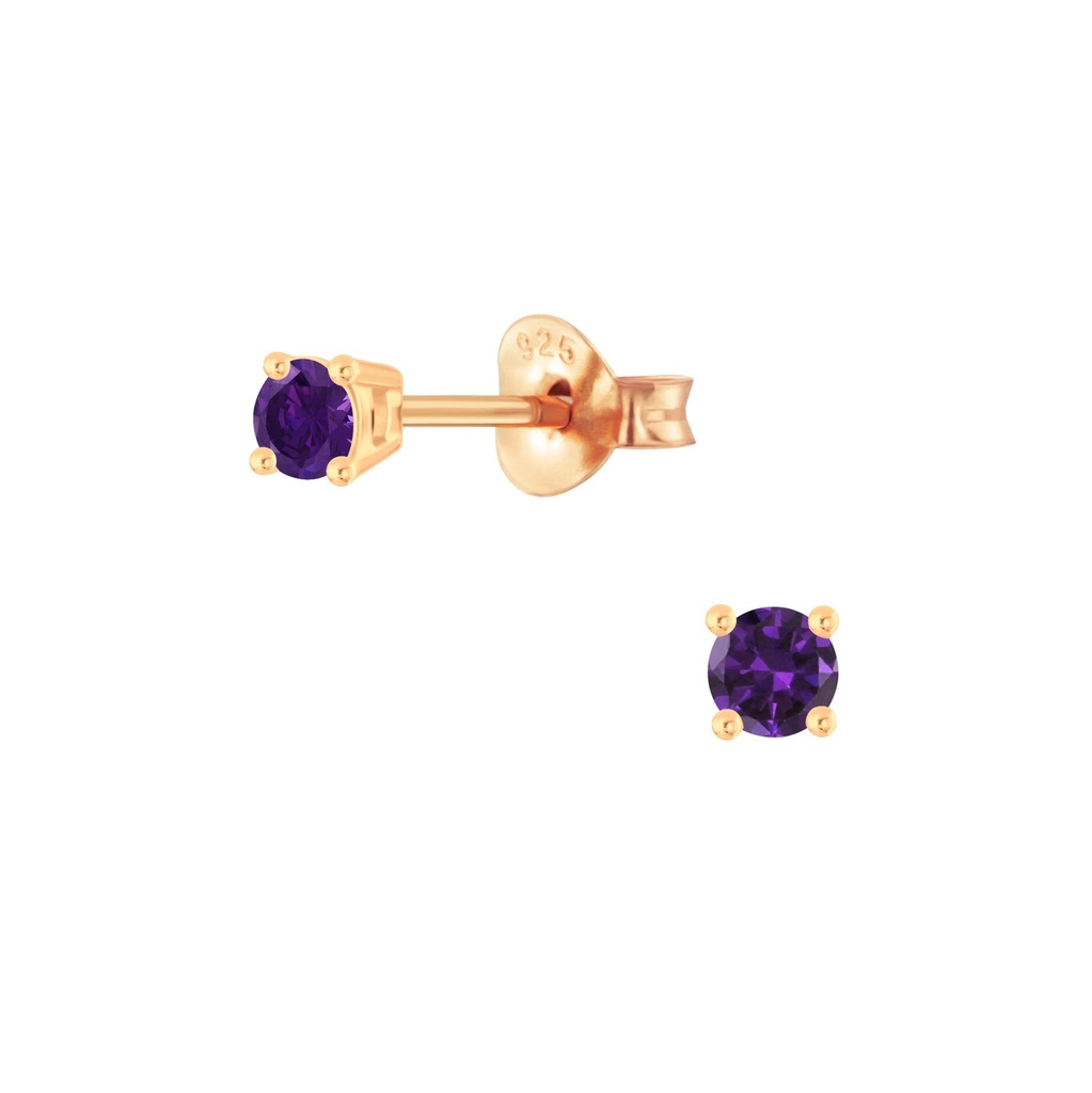 [10007776] 3mm Round Cubic Zirconia Silver Stud Earrings (Amethyst)