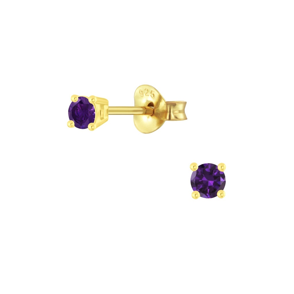 Puces d'oreilles en argent zircon rond 3 mm