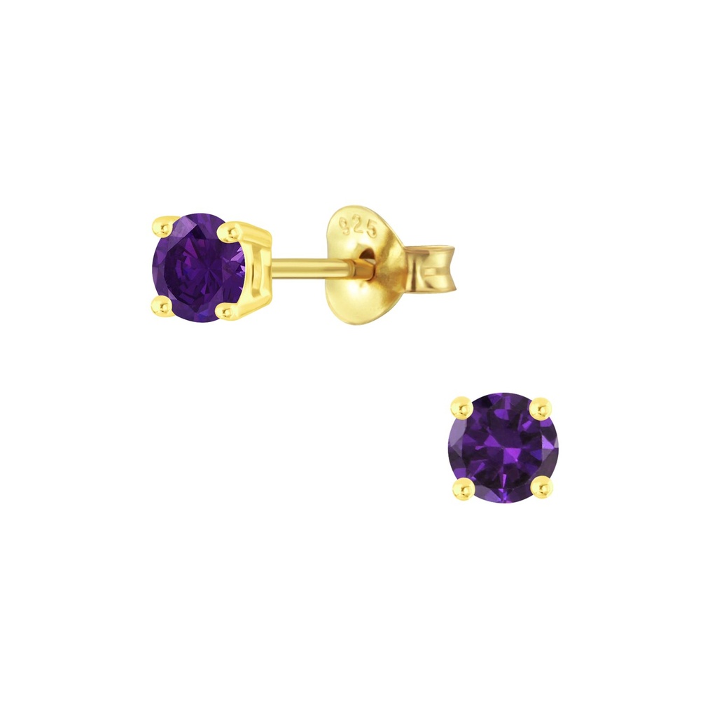 Puces d'oreilles en argent zircon rond 4 mm