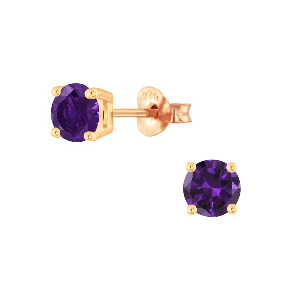 [10008628] 5mm Round Cubic Zirconia Silver Stud Earrings (Amethyst)